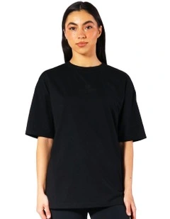 Oversized Tonal Logo Tee in Black