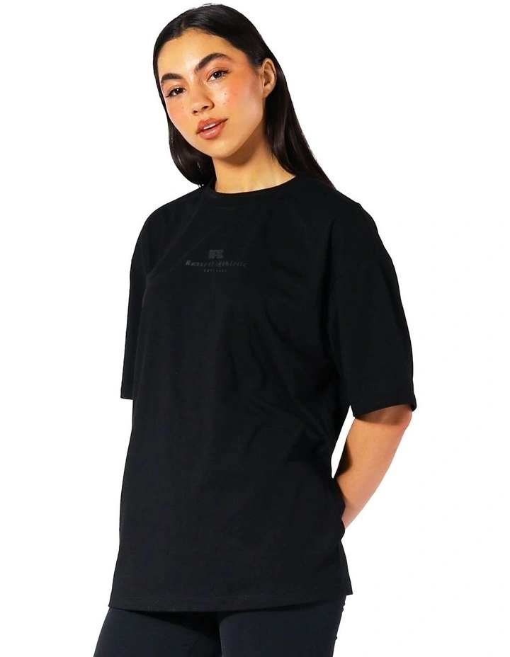 Oversized Tonal Logo Tee in Black image 3