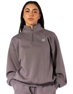 Logo Quarter Zip Fleece Top in Shark