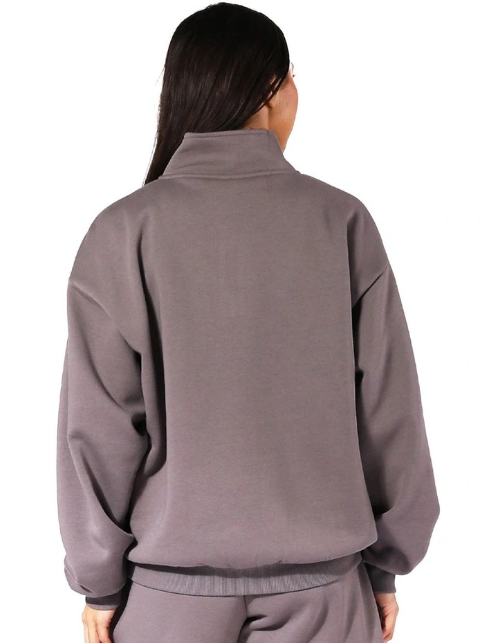 Logo Quarter Zip Fleece Top in Shark image 2