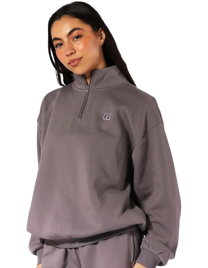 Logo Quarter Zip Fleece Top in Shark image 3