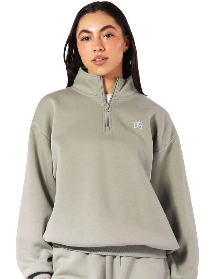 Logo Quarter Zip Fleece Hoodie in Shadow image 1