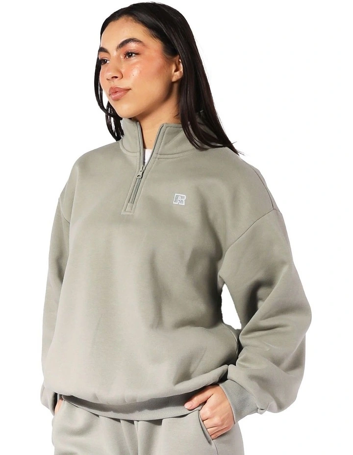 Logo Quarter Zip Fleece Hoodie in Shadow image 3
