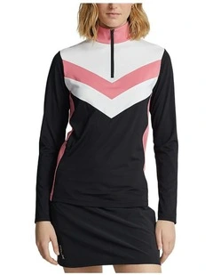 Power Stretch 1/4 Zip Pull Over Polo in Black/Desert Rose Multi