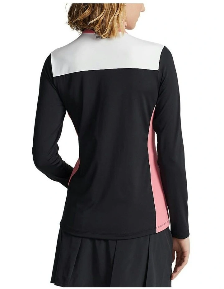 Power Stretch 1/4 Zip Pull Over Polo in Black/Desert Rose Multi image 2