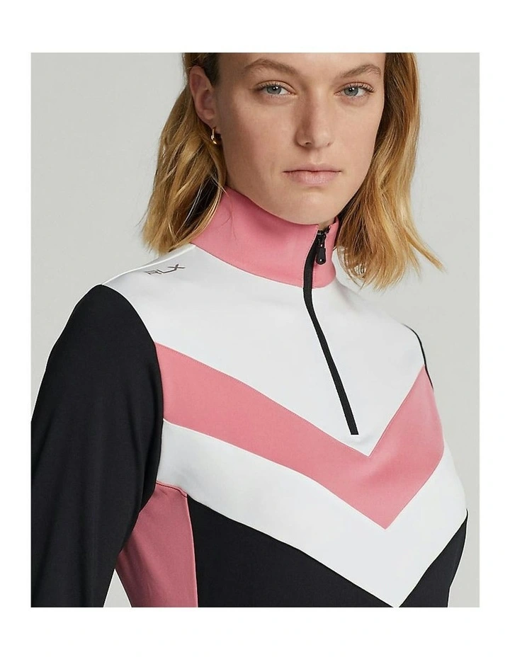 Power Stretch 1/4 Zip Pull Over Polo in Black/Desert Rose Multi image 3