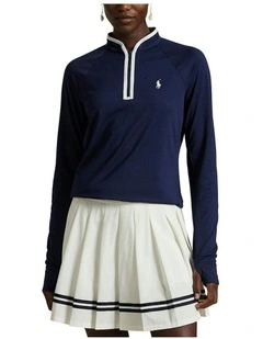 Stretch Jersey Quarter-Zip Pullover in Refined Navy/White