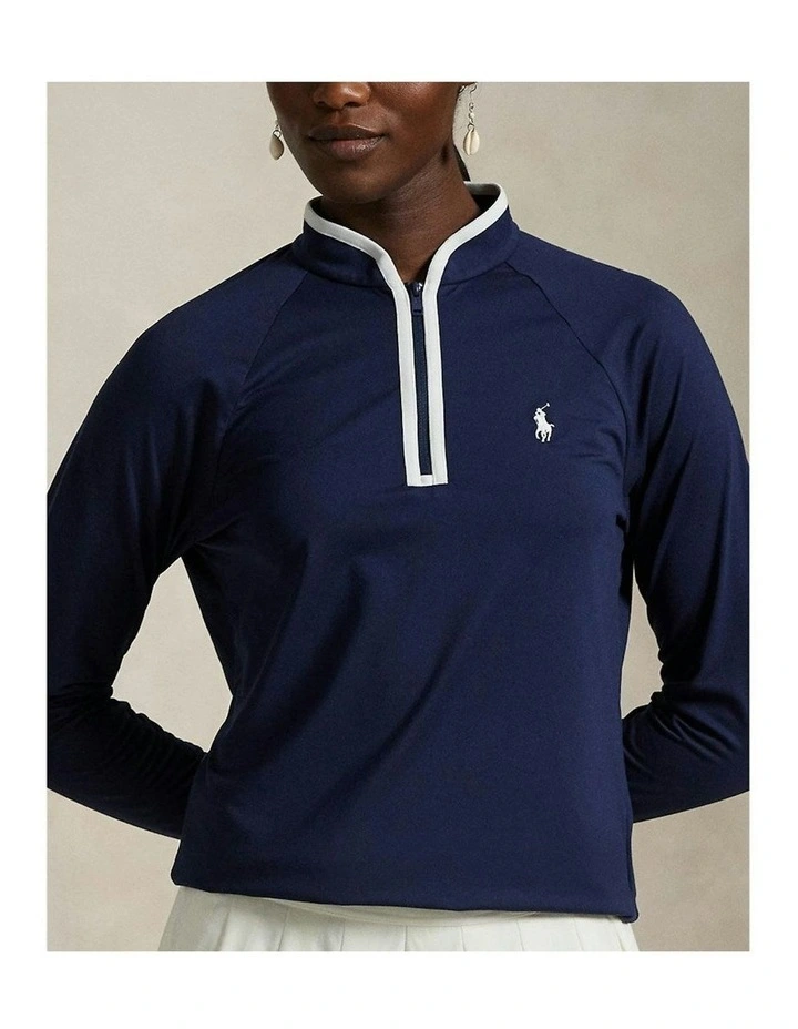 Stretch Jersey Quarter-Zip Pullover in Refined Navy/White image 3