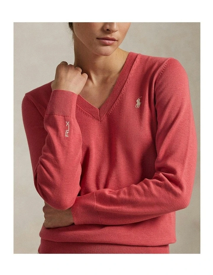 Cotton Blend V-Neck Golf Jumper in Red Sky image 3