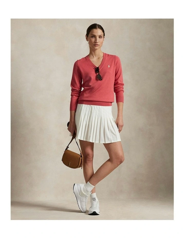 Cotton Blend V-Neck Golf Jumper in Red Sky image 4
