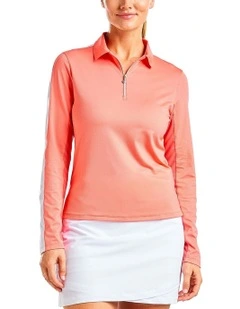 Nina Livcool Long Sleeve Mock Neck Golf Shirt in Melon