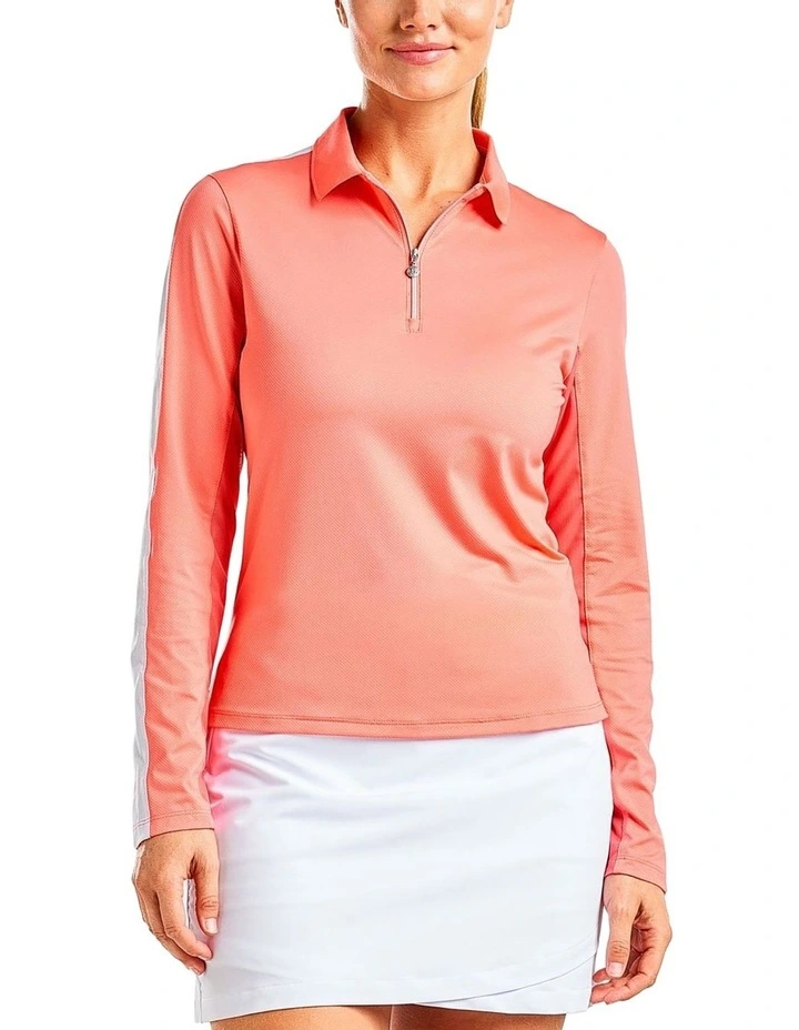 Nina Livcool Long Sleeve Mock Neck Golf Shirt in Melon image 1