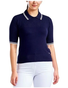 Vy Sweater Golf Polo Shirt in Navy