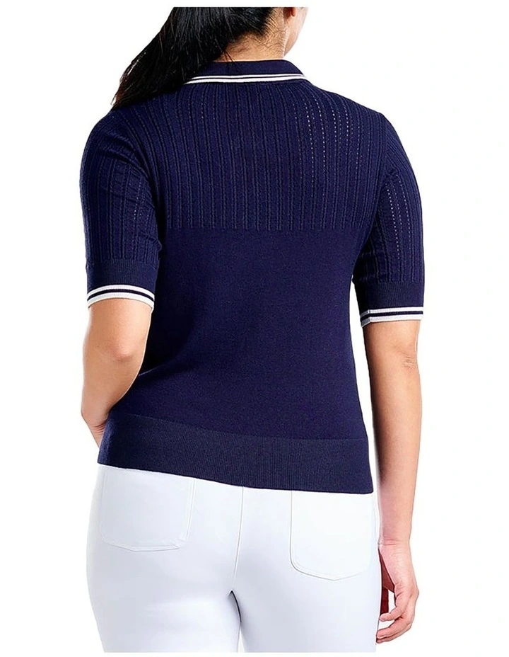 Vy Sweater Golf Polo Shirt in Navy image 2