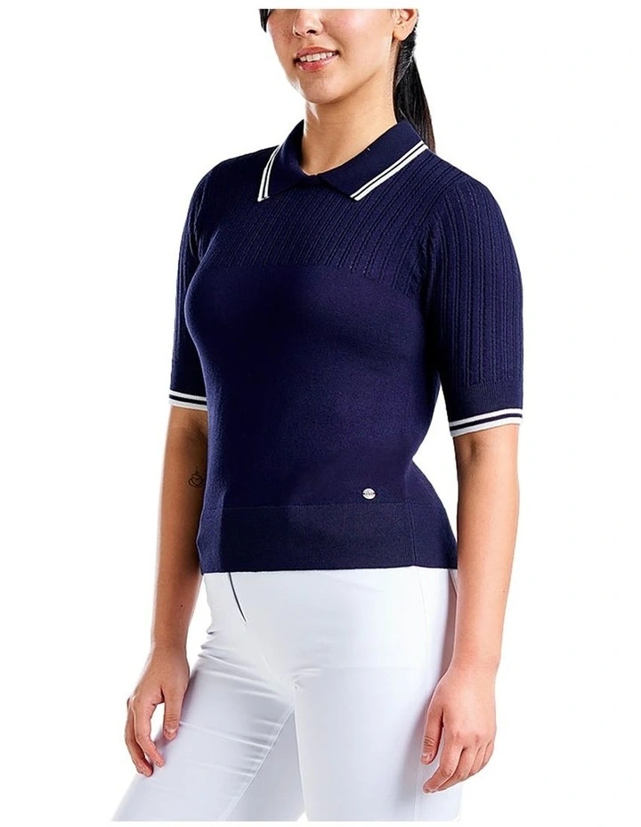 Vy Sweater Golf Polo Shirt in Navy image 3