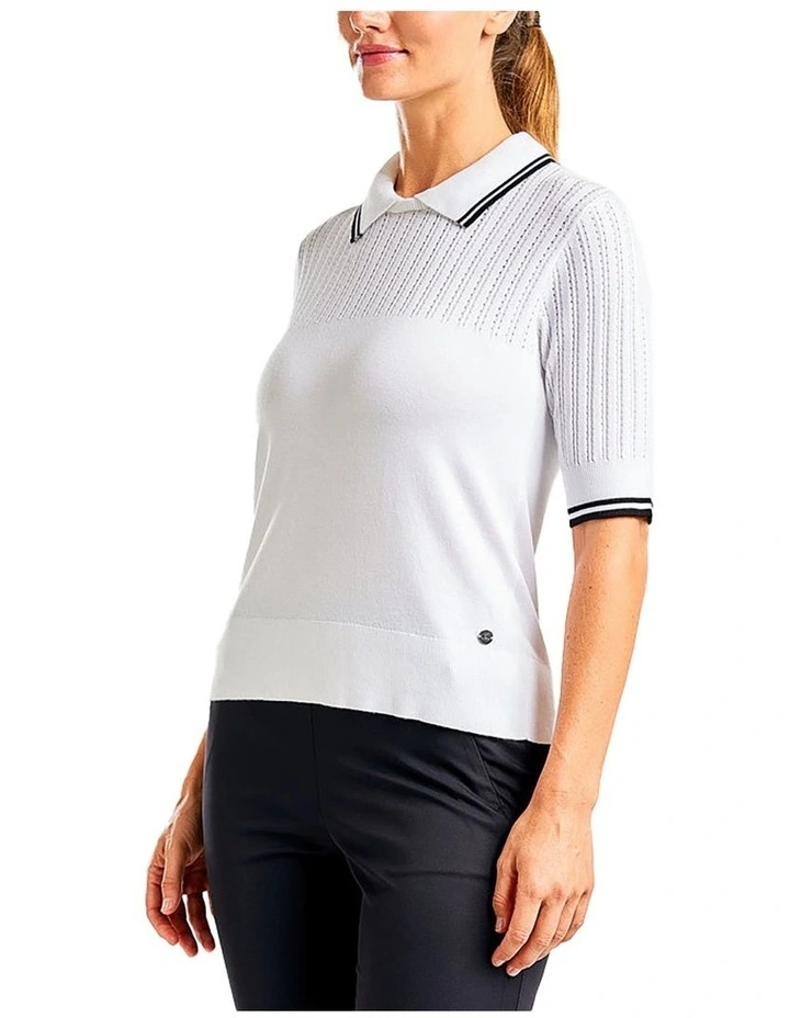Vy Sweater Golf Polo Shirt in White image 3