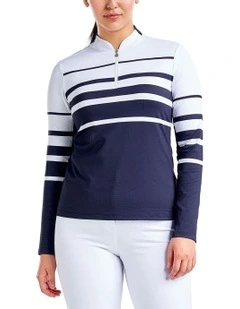 Lolita UV Long Sleeve Mock Neck Golf Shirt in White/Navy