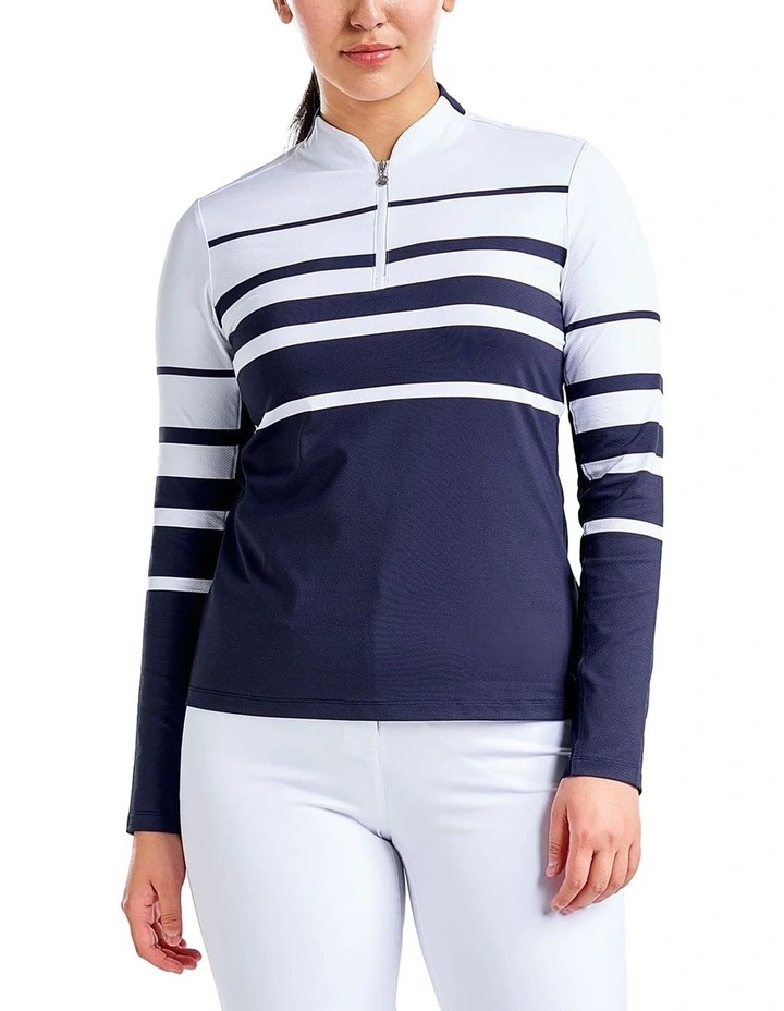 Lolita UV Long Sleeve Mock Neck Golf Shirt in White/Navy image 1