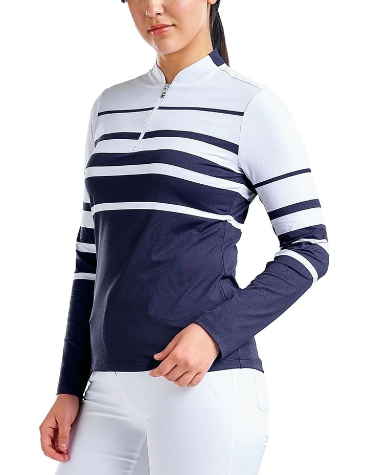 Lolita UV Long Sleeve Mock Neck Golf Shirt in White/Navy image 3