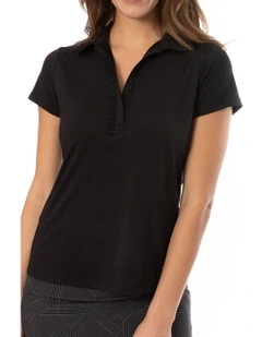 Short Sleeve Ruffle Golf Polo Shirt in Black