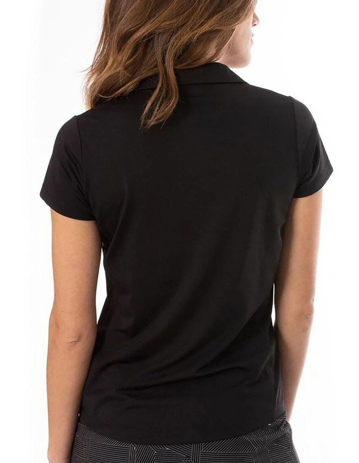 Short Sleeve Ruffle Golf Polo Shirt in Black image 2