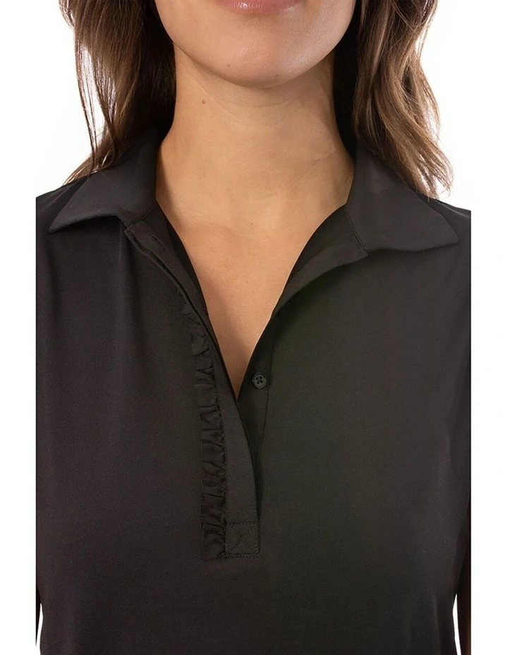 Short Sleeve Ruffle Golf Polo Shirt in Black image 3