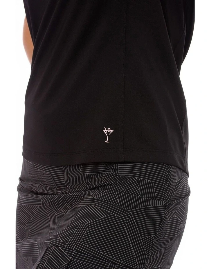 Short Sleeve Ruffle Golf Polo Shirt in Black image 4