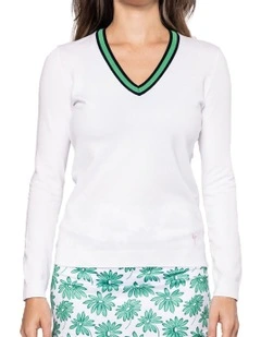 Golftini Fashion V-neck Sweater in White