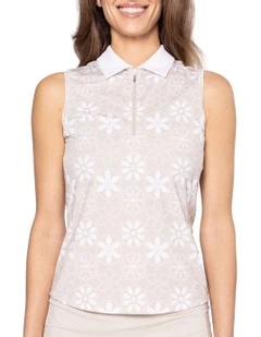 Golftini Cool Sleeveless Polo Shirt in Sand Bar
