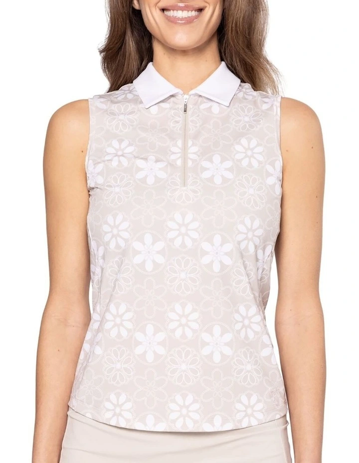 Golftini Cool Sleeveless Polo Shirt in Sand Bar image 1