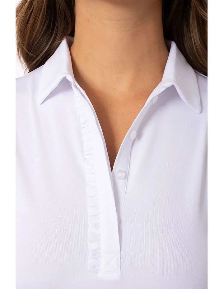 Golftini Sleeveless Ruffle Polo Shirt in White image 3