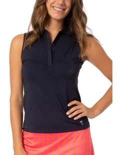 Golftini Sleeveless Ruffle Golf Polo Shirt in Navy