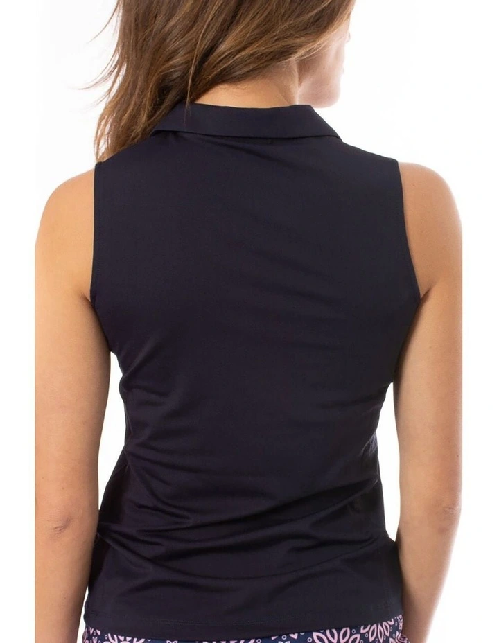 Golftini Sleeveless Ruffle Golf Polo Shirt in Navy image 2