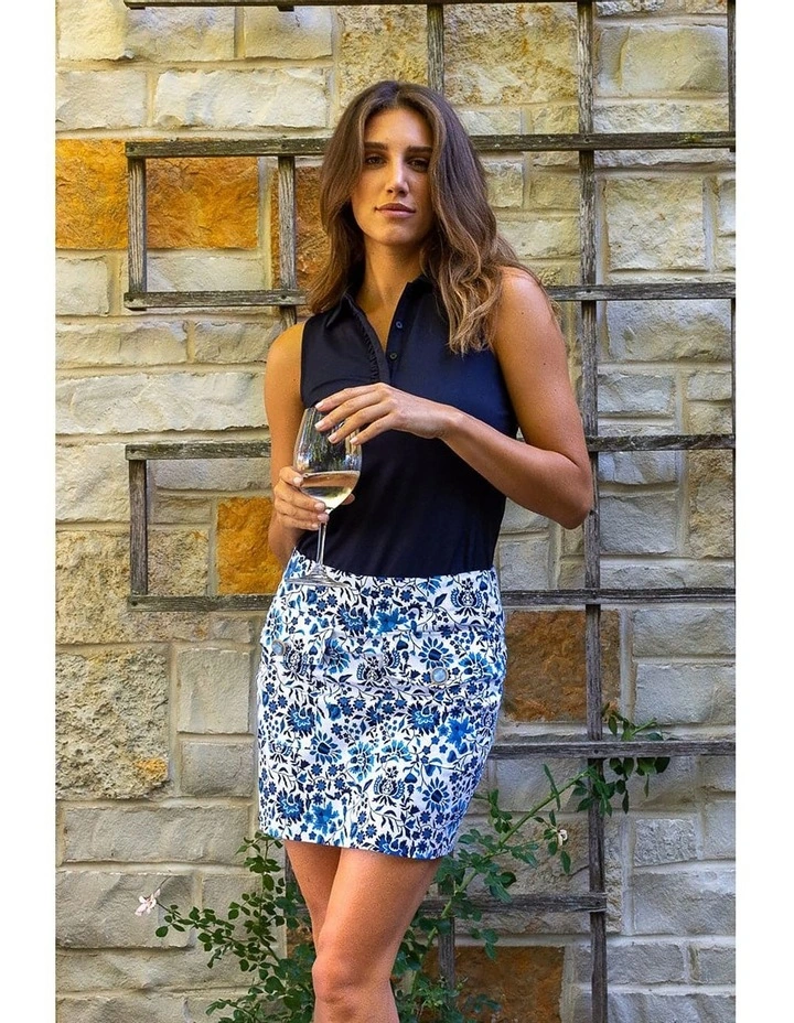 Golftini Sleeveless Ruffle Golf Polo Shirt in Navy image 5