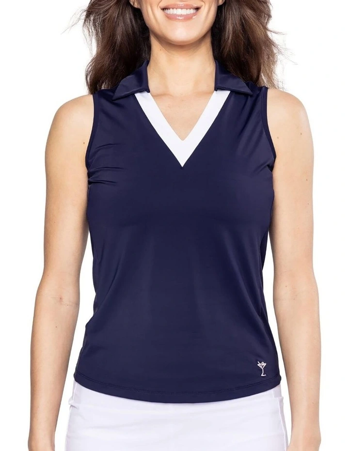 Golftini Say Yes Sleeveless Polo Shirt in Navy/White image 1