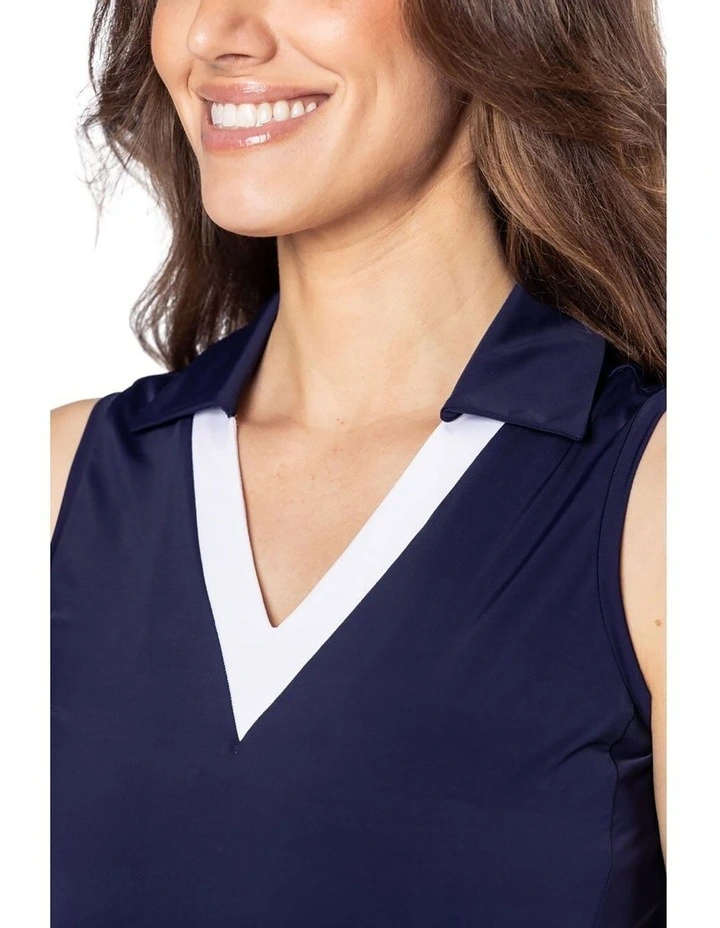 Golftini Say Yes Sleeveless Polo Shirt in Navy/White image 2