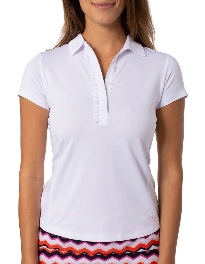 Golftini Ruffle Polo Shirt in White image 3