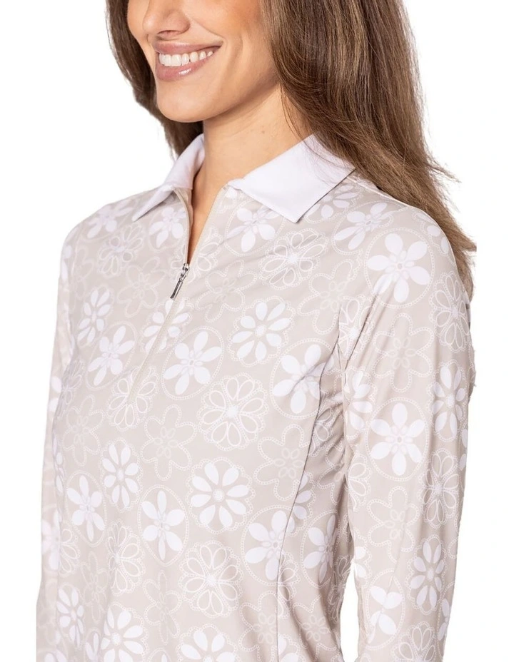 Golftini Cool Girl Long Sleeve Polo Shirt in Sand Bar image 2