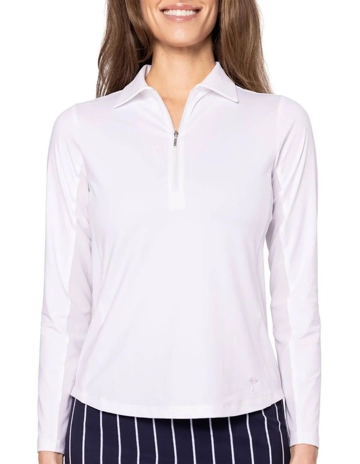 Cool Long Sleeve Golf Polo Shirt in White image 1