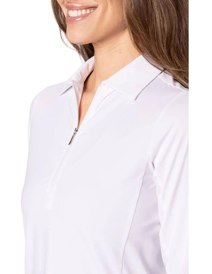 Cool Long Sleeve Golf Polo Shirt in White image 3