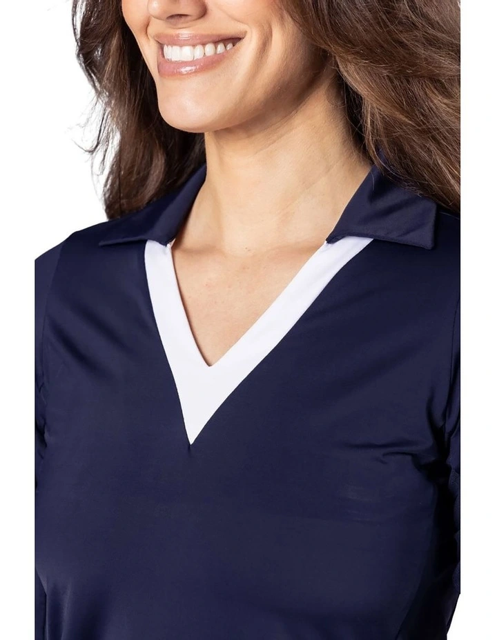 Say Yes Long Sleeve Golf Polo Shirt in Navy/White image 3