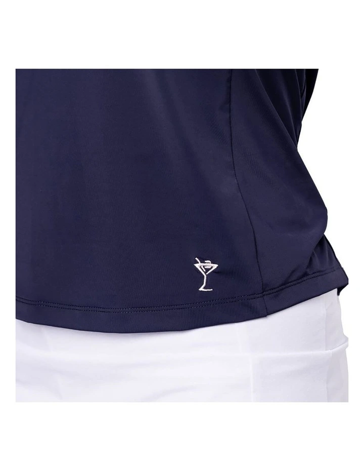 Say Yes Long Sleeve Golf Polo Shirt in Navy/White image 4
