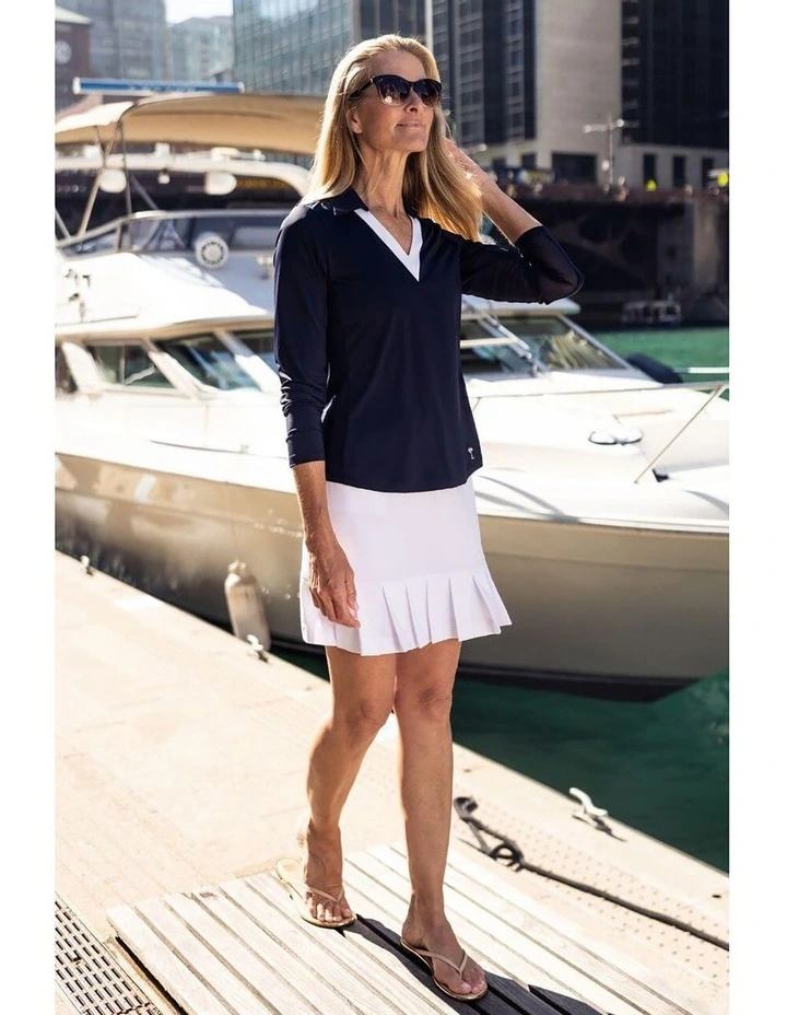 Say Yes Long Sleeve Golf Polo Shirt in Navy/White image 6