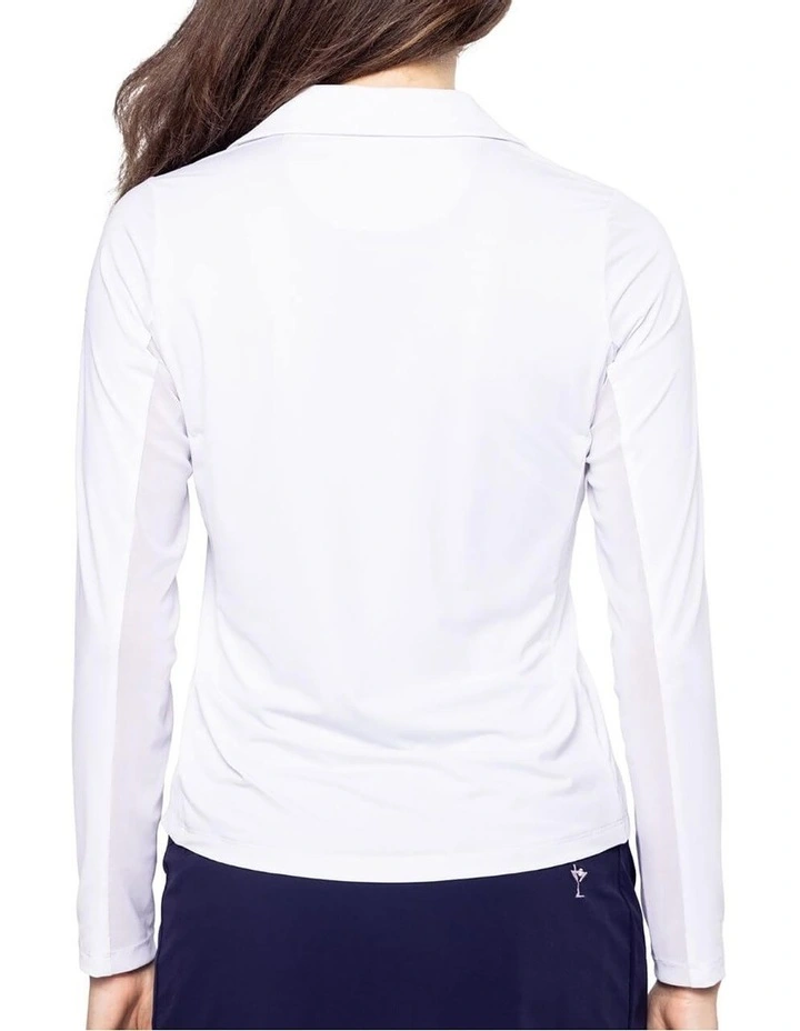Say Yes Long Sleeve Golf Polo Shirt in White/Navy image 2