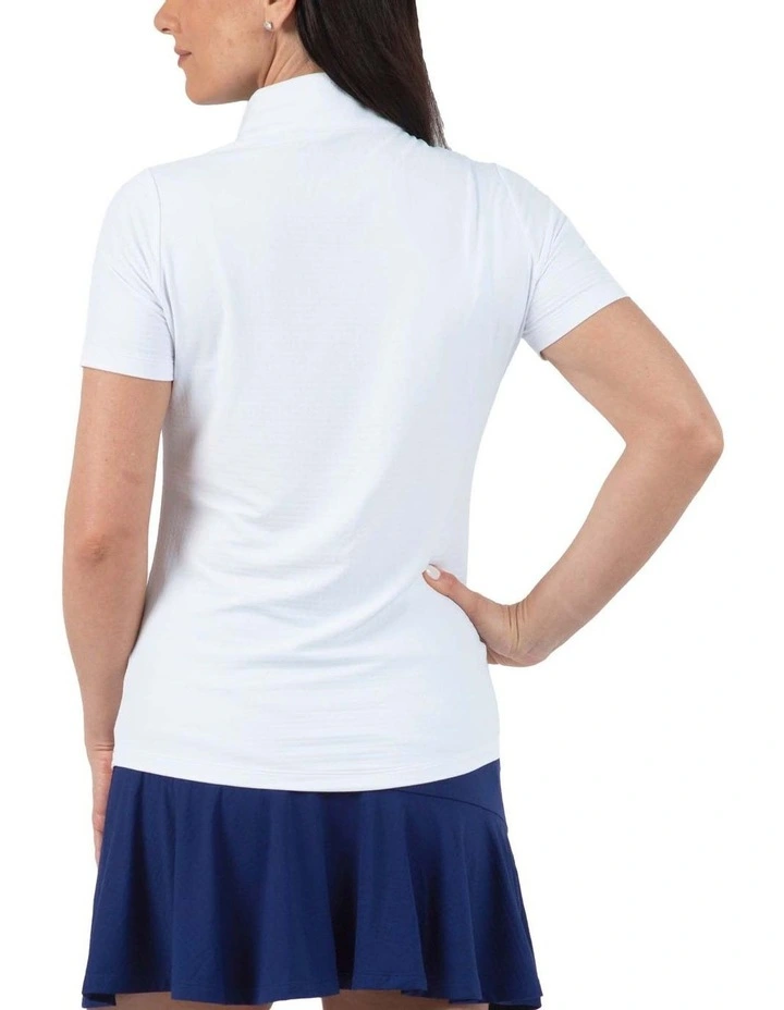 Ibkul Solid Short Sleeve Zip Mock Neck Shirt in White image 2
