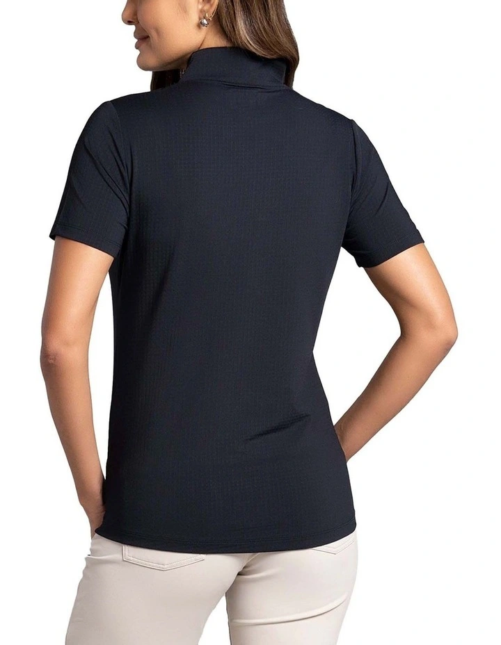 Ibkul Solid Short Sleeve Zip Mock Neck Shirt in Black image 2