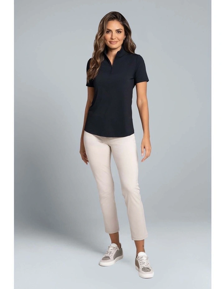 Ibkul Solid Short Sleeve Zip Mock Neck Shirt in Black image 3