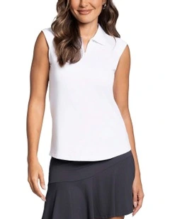 Ibkul Solid Sleeveless Zip Golf Polo Shirt in White