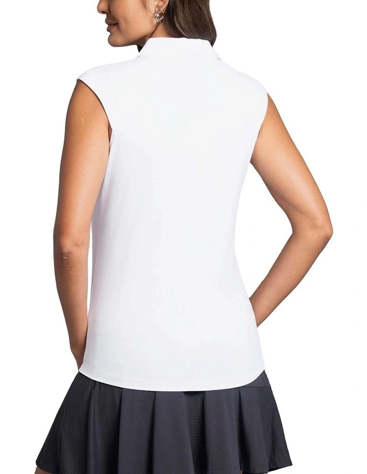 Ibkul Solid Sleeveless Zip Golf Polo Shirt in White image 2