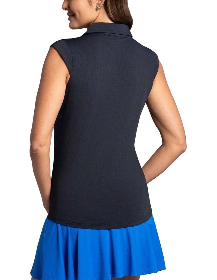 Ibkul Solid Sleeveless Zip Golf Polo Shirt in Black image 2